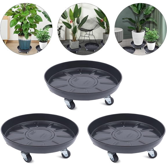 DENEST 3Pcs Flower Pot Tray Heavy Duty Plant Dolly Planter Mover Stand Round Plate with Wheels