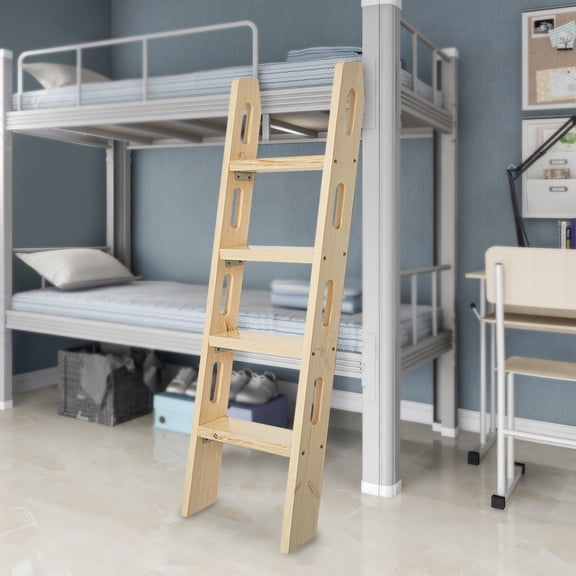 DENEST 4-Step Wooden Ladder, Solid Pine with 220.46 lbs Capacity, 75-Degree Angle and 1.1in Thick Steps, Ideal for Bunk Beds and RV Use
