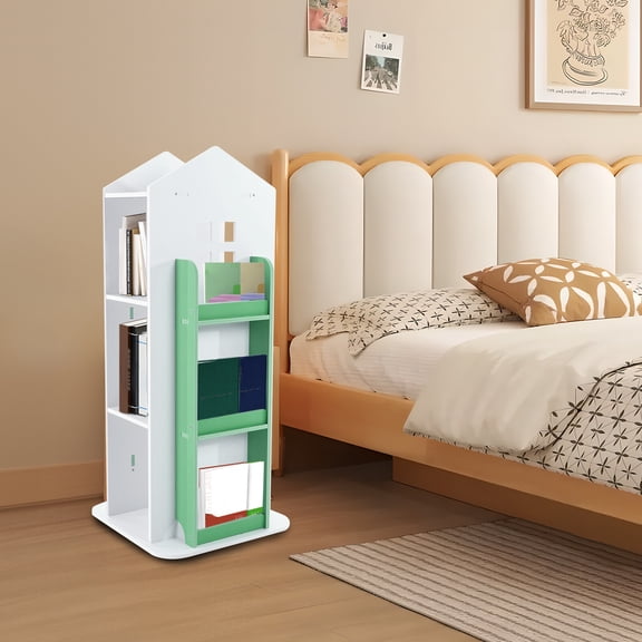 DENEST 4-Tier 360 Kids Castle Rotating Bookshelf - Space Saving Storage Solution