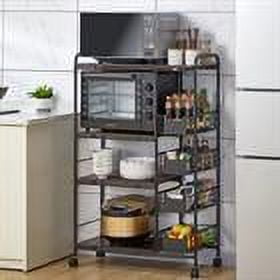 DENEST 4-Tier Kitchen Storage Rack Utility Microwave Oven Stand Storage Shelf + Push-Pull Drawer Black