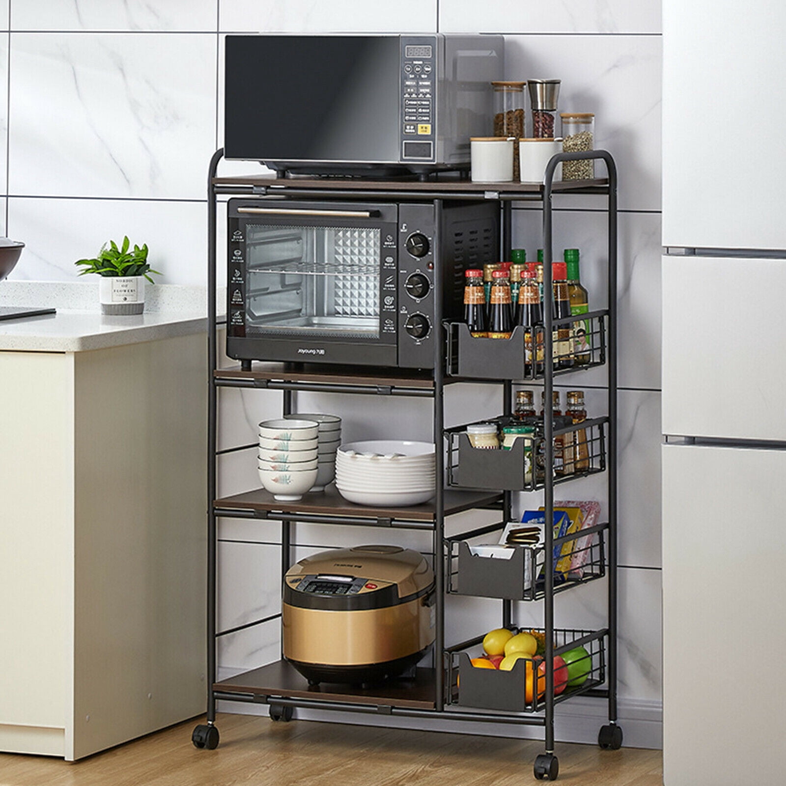 Kitchen Storage Racks Drawer DENEST 4-Tier Kitchen Storage Rack Utility Microwave Oven Stand Storage ...
