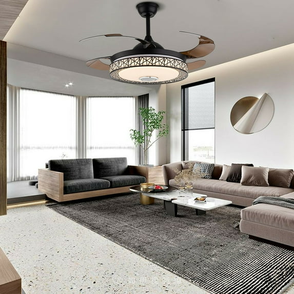 Denest Ceiling Fan Light Invisible Blades Chandelier with Bluetooth Music Speaker, 42" LED