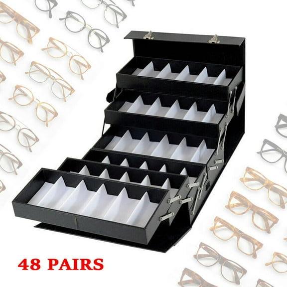 DENEST 48 Slots Multi-Function Lockable Sunglass Eyeglass Storage Box Case Black Unisex