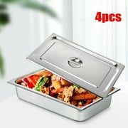 DENEST 4Pcs Deep Full Size Steam Table Pans with Lid Hotel Food Pas Stainless Steel