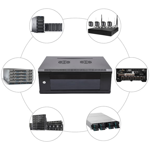 DENEST 4U Network Server Rack, Network Enclosure Server Cabinet with Locking Glass Door 23.6*17.7*9.4in