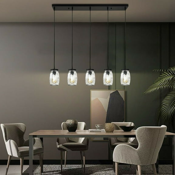 DENEST 5 Lights Glass Bottle Mason Jar Light Kitchen Island Pendant Light Ceiling Light