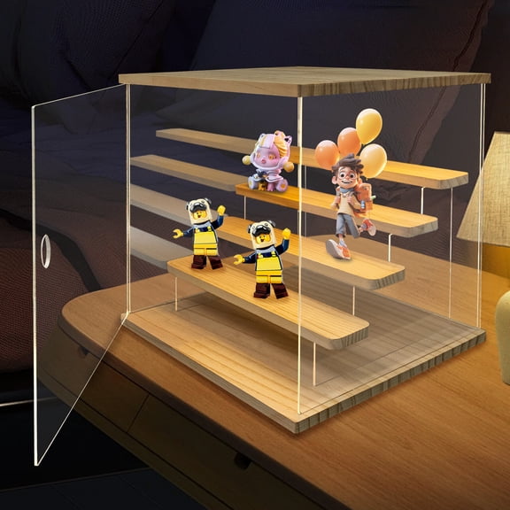 DENEST 5 Tier Acrylic Display Box, Blind Box Storage with Light, Display Case for Placing on Desks, Office Desks