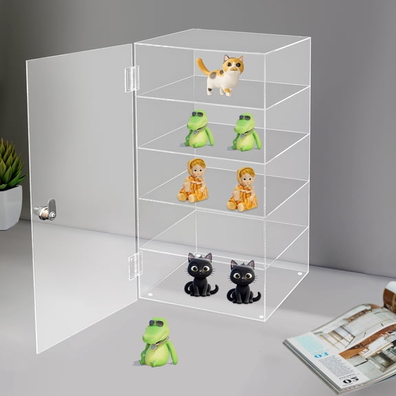 DENEST 5-Tier Acrylic Display Case Large Capacity Clear Countertop Showcase With Lock Rectangular Free Standing