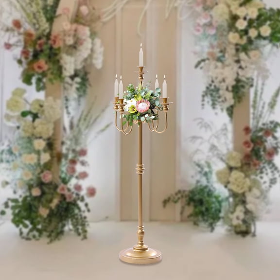 DENEST 50'' Antique Candle Stand Centerpiece 5 Arms Floor Candelabra Wedding Party Decor