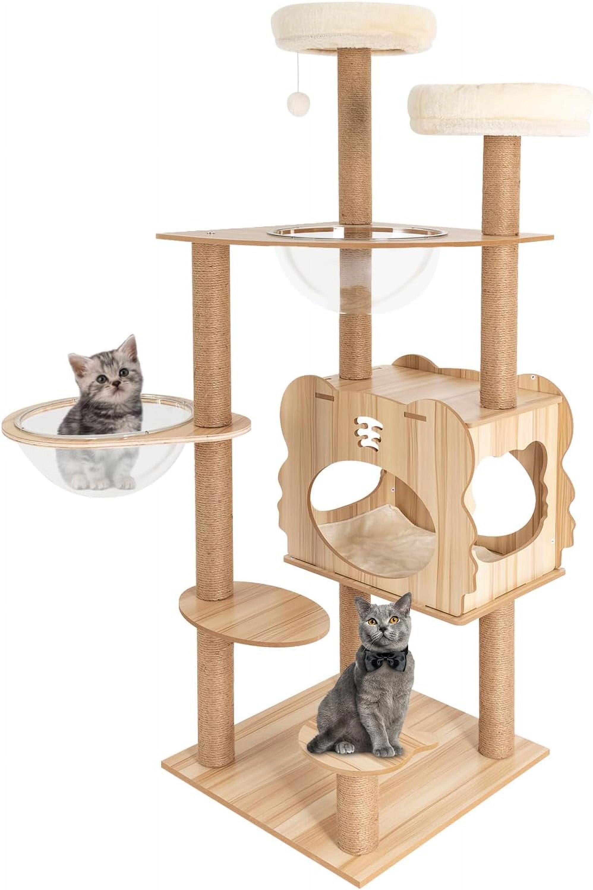 DENEST 54 inch Brown Cat Tree Modern MDF Cat Tower for Cats Multi Level Cat Condo with Scratching Posts Walmart