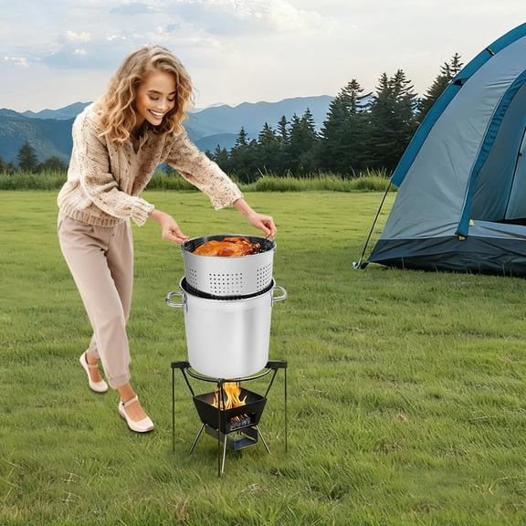 DENEST 55 QT Stainless Steel Seafood Boil Pot With Basket Heavy Duty Cooking Pot W/ Lid