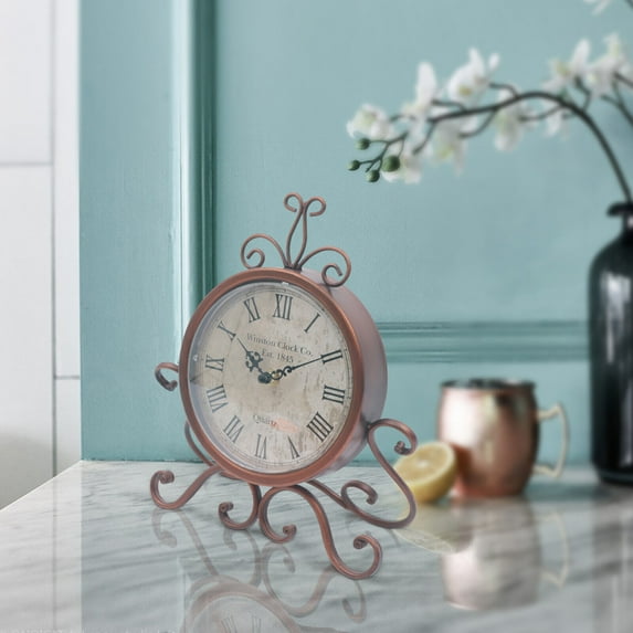 DENEST 6.69'' Vintage Table Clock Silent for Home Living Room Office Decor Iron Bronze
