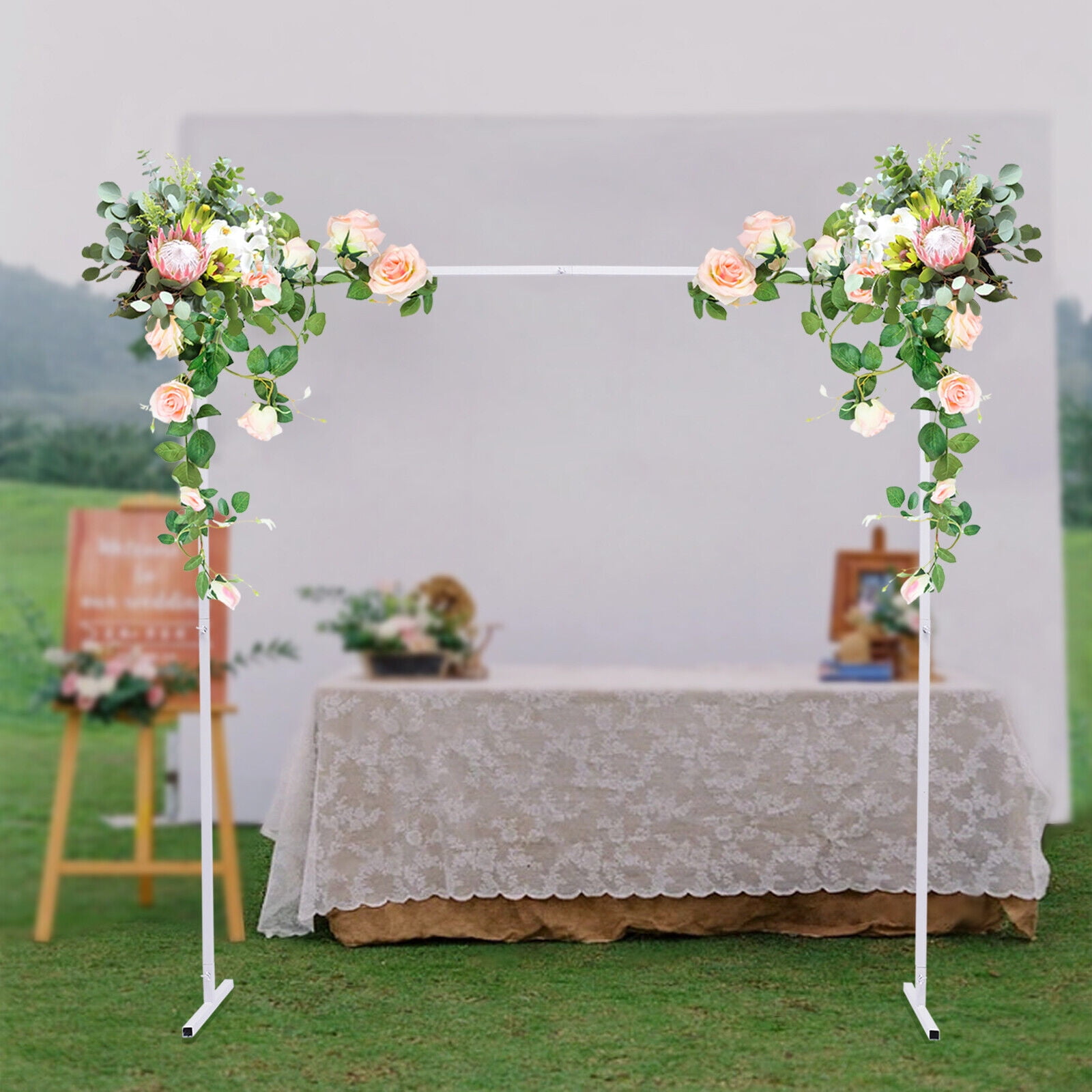 DENEST 6.6FT Square Wedding Arch Stand Flower Balloon Backdrop ...