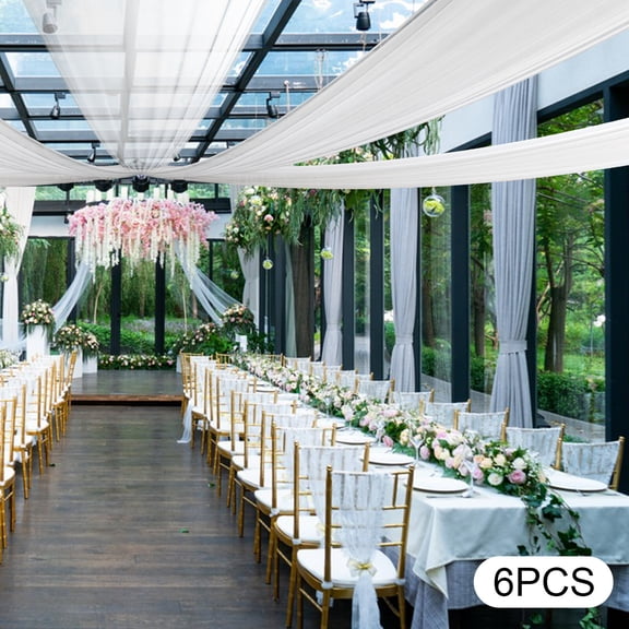 DENEST 6pcs Weddings Ceiling Drapes Curtains Sheer Voile Backdrop Draping Decor White
