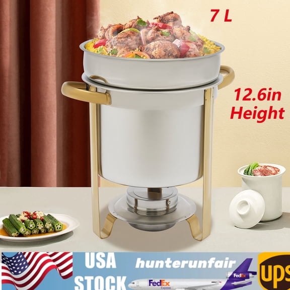 DENEST 7L Gold Full Size Round Soup Chafer Stainless Steel Buffets Server Food Warmer