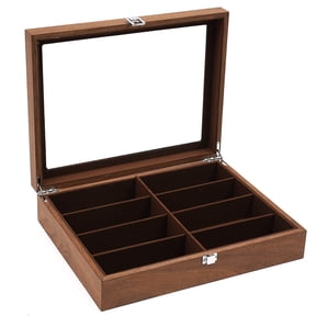 DENEST 8 Slot Walnut Wood Eye Glasses Storage Case Sunglasses Organizer Eyewear Display Box