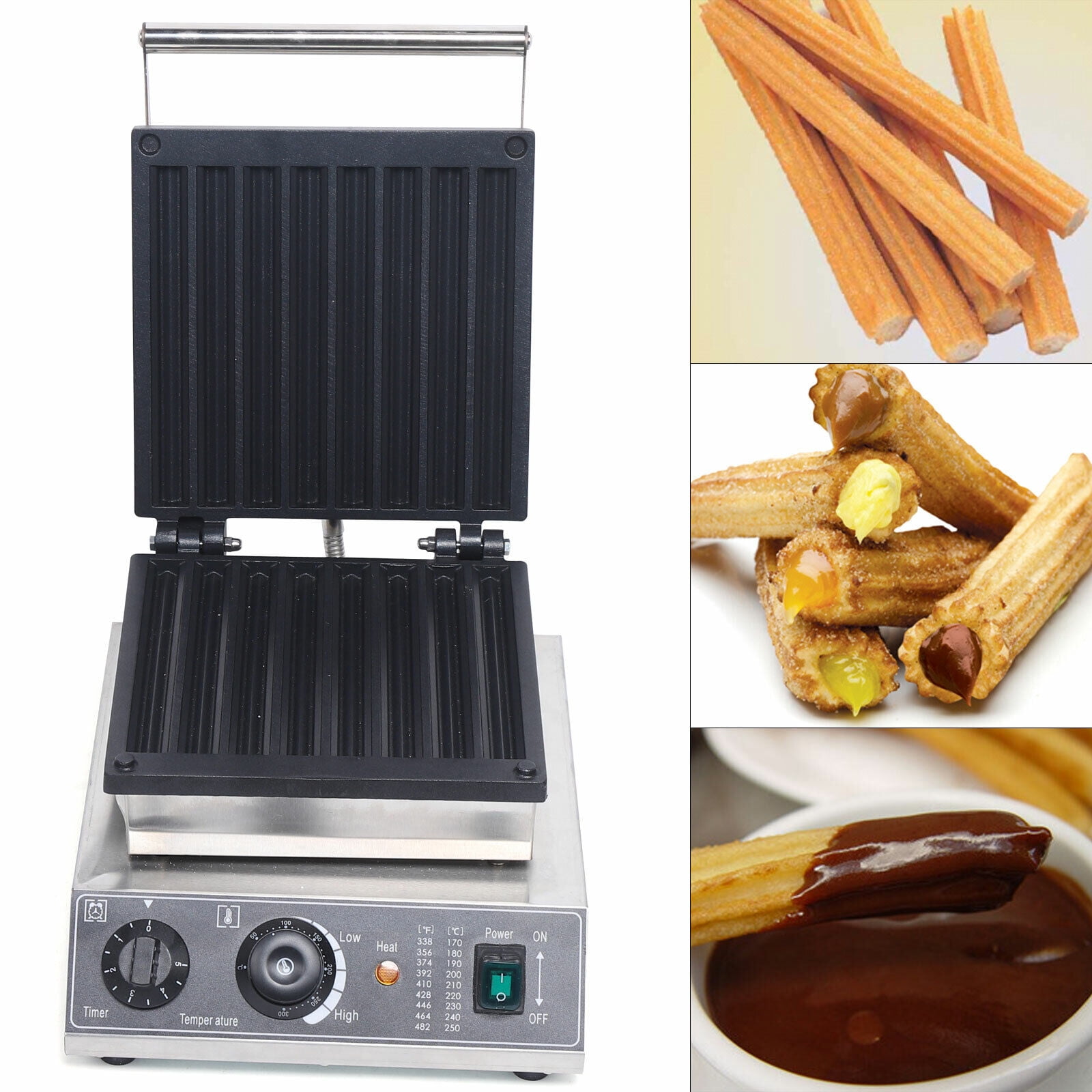 DENEST 8pcs Commercial Stainless Waffle Maker Machine Spanish Donut Baker Churros Maker