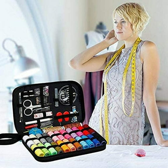 DENEST 99pcs Portable Home Travel Sewing Box Kit Thread Stitches Needles Scissors Button Set