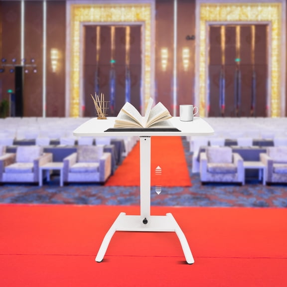 DENEST Adjustable 10-30 Rolling Podium Desk Standing Lifting Computer Desk White