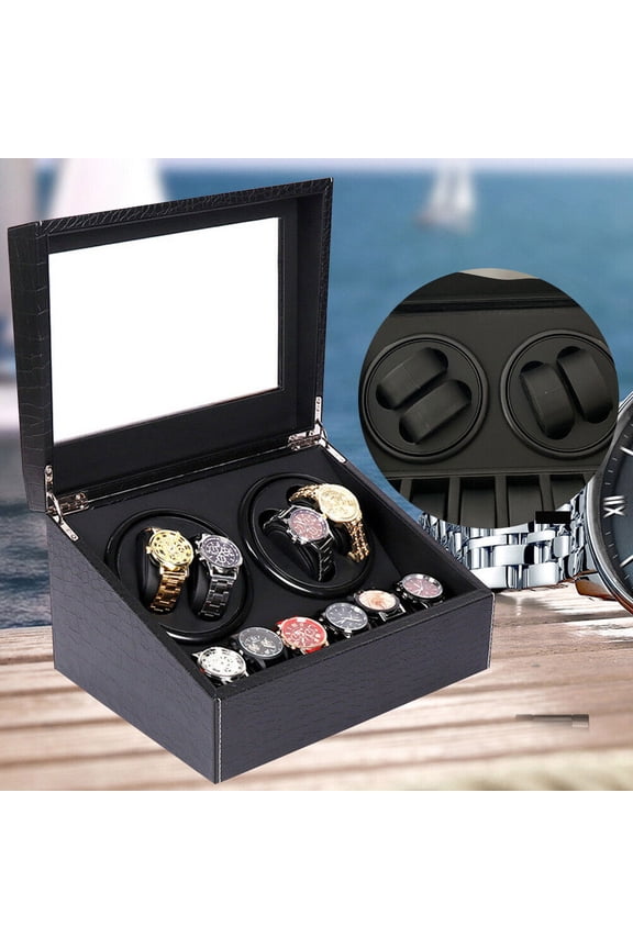 Automatic Watch Winder, Quiet Motor 4 Watch Winding Display+6 slots Watch Pillow