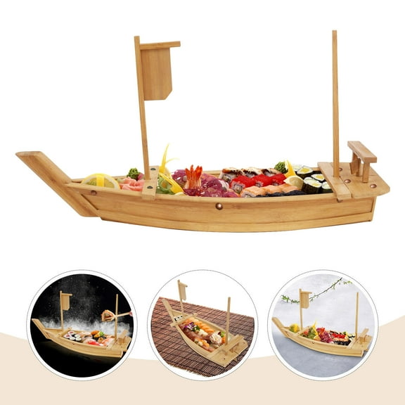 DENEST Bamboo Sushi Boat Serving Tray Dinners Buffets Japanese Vegetables Sashimi Plate