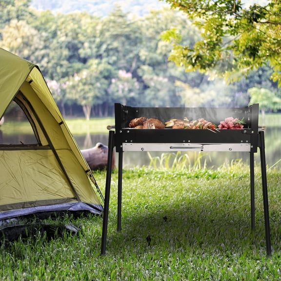 DENEST Barbecue Charcoal Grill Stainless Steel Folding BBQ Outdoor Camping Barbecue NEW