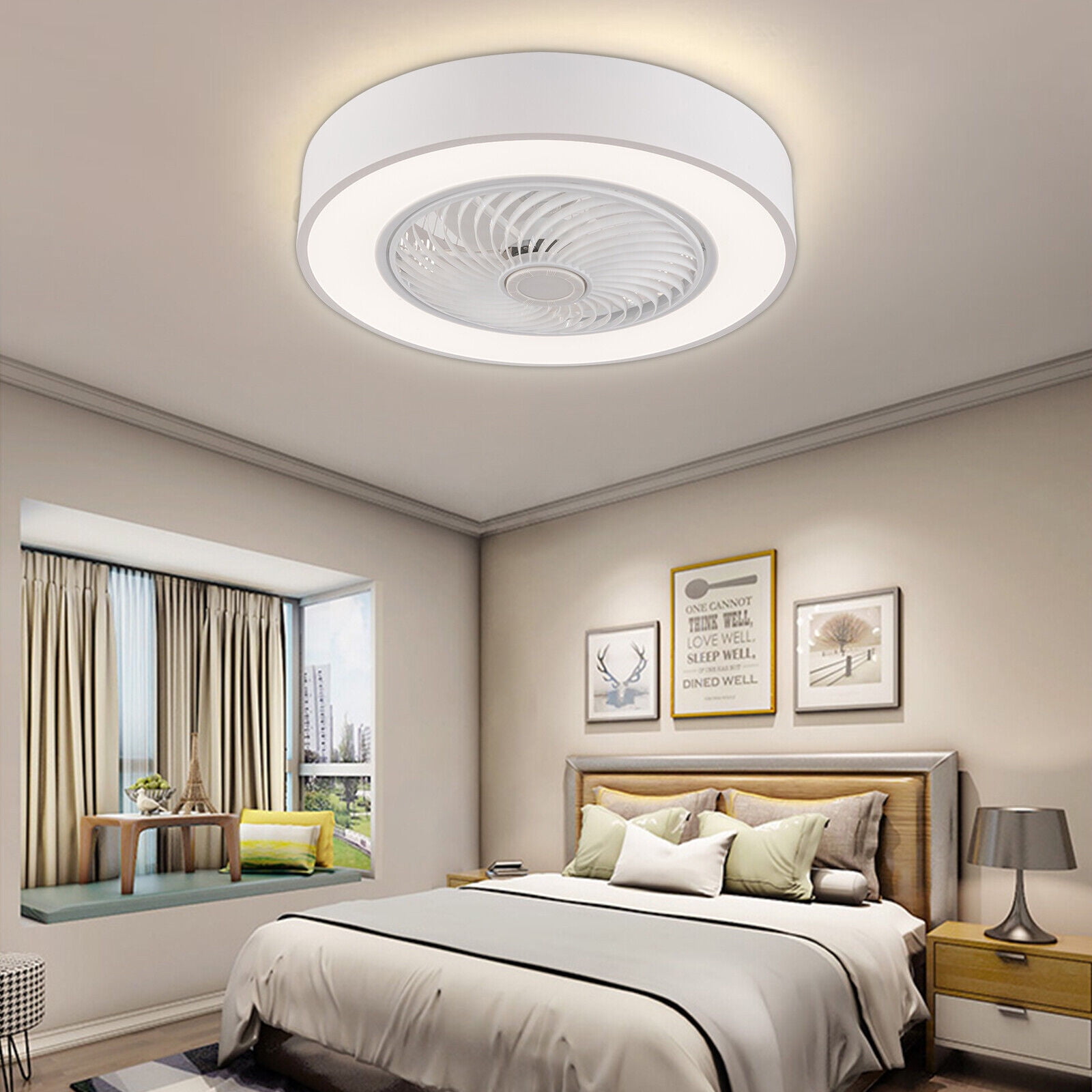 Denest 22'' Modern Corded White Bedroom Ceiling Fan Chandelier Semi ...