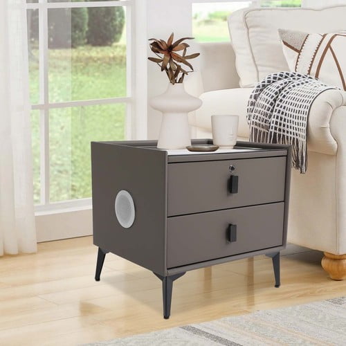 DENEST Bedside Table with Drawers Bluetooth Speaker Smart Bedside Table Bedside Table with Light USB& Wireless Charging