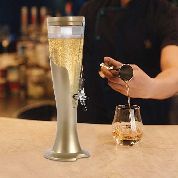 DENEST Beer Tower Drink Dispenser 3L Mimosa Tower Drink Beverage Dispenser with Removable Ice Tube for Party