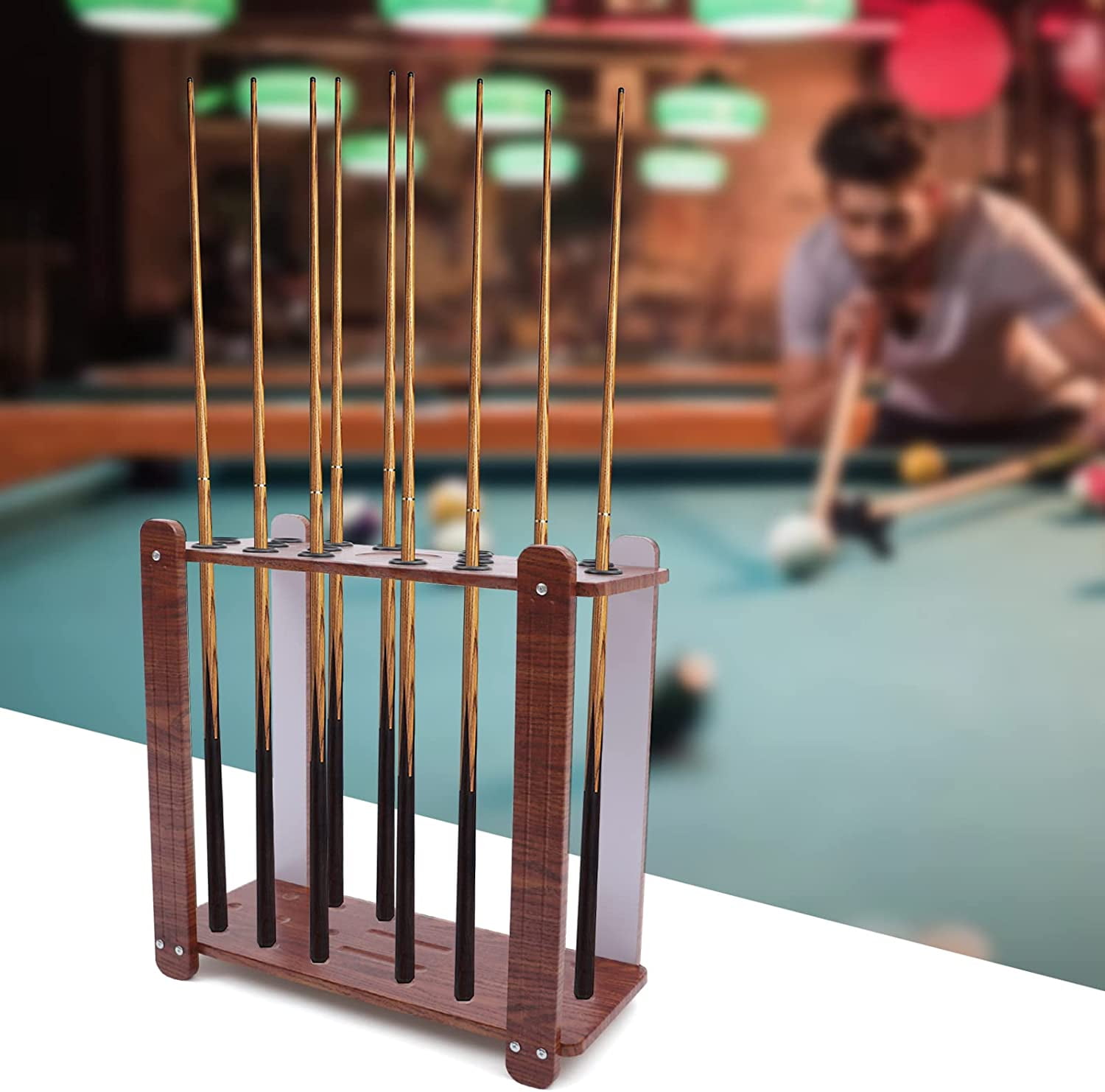 DENEST Billiards Pool Stick Rack Cue Rack Only Wood Floor Stand Holds Pool Sticks and a Full