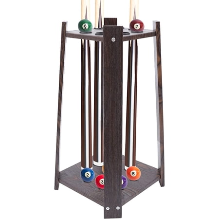 DENEST Billiards Pool Stick Rack - Cue Rack Only - Wood Floor Stand Holds Pool Sticks and a Full Set of Balls - Billiards Accessories