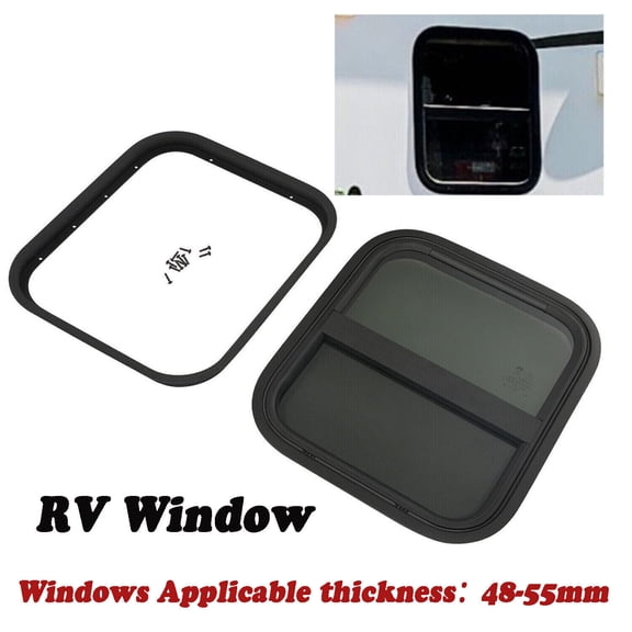 DENEST Black Universal RV Window 14"*16" Breathable Vertical Sliding Window +Trim Rings