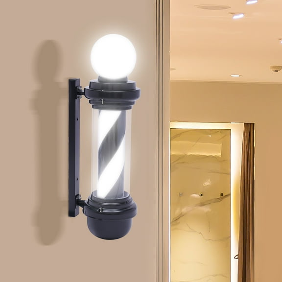 DENEST Black & White LED Barber Pole Light - Eye-Catching Rotating Sign