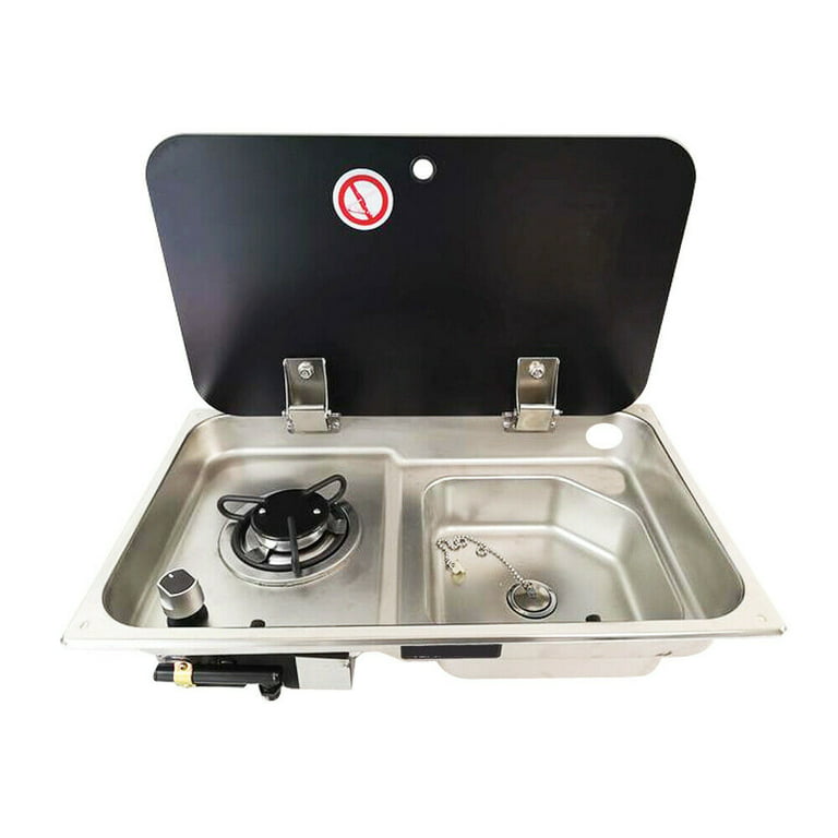 Boat Caravan RV Camper Burner LPG Gas Stove Hob and Sink Combo With Glass  Lid and Faucet