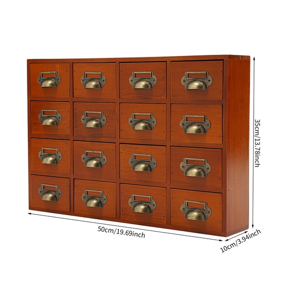 DENEST Brown 16 Drawers Apothecary Cabinet with Handles,Desktop Library Card Catalog Cabinet,Herb Storage Box for Family, Friends