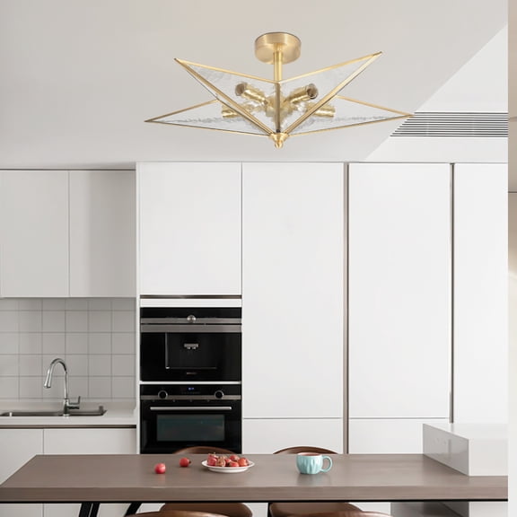 DENEST Ceiling Light, Gold Star Ceiling Light Fixture, 5-Point Star Flush Mount Light for Bedroom, Living Room, Hallway, Home Decor 110-220V