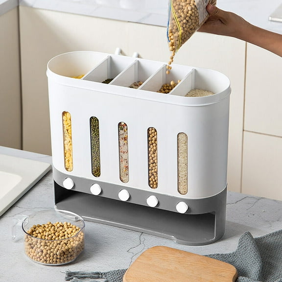 DENEST Cereal Dispenser Rice Grain Dry Food Container Storage Wall Mounted Case