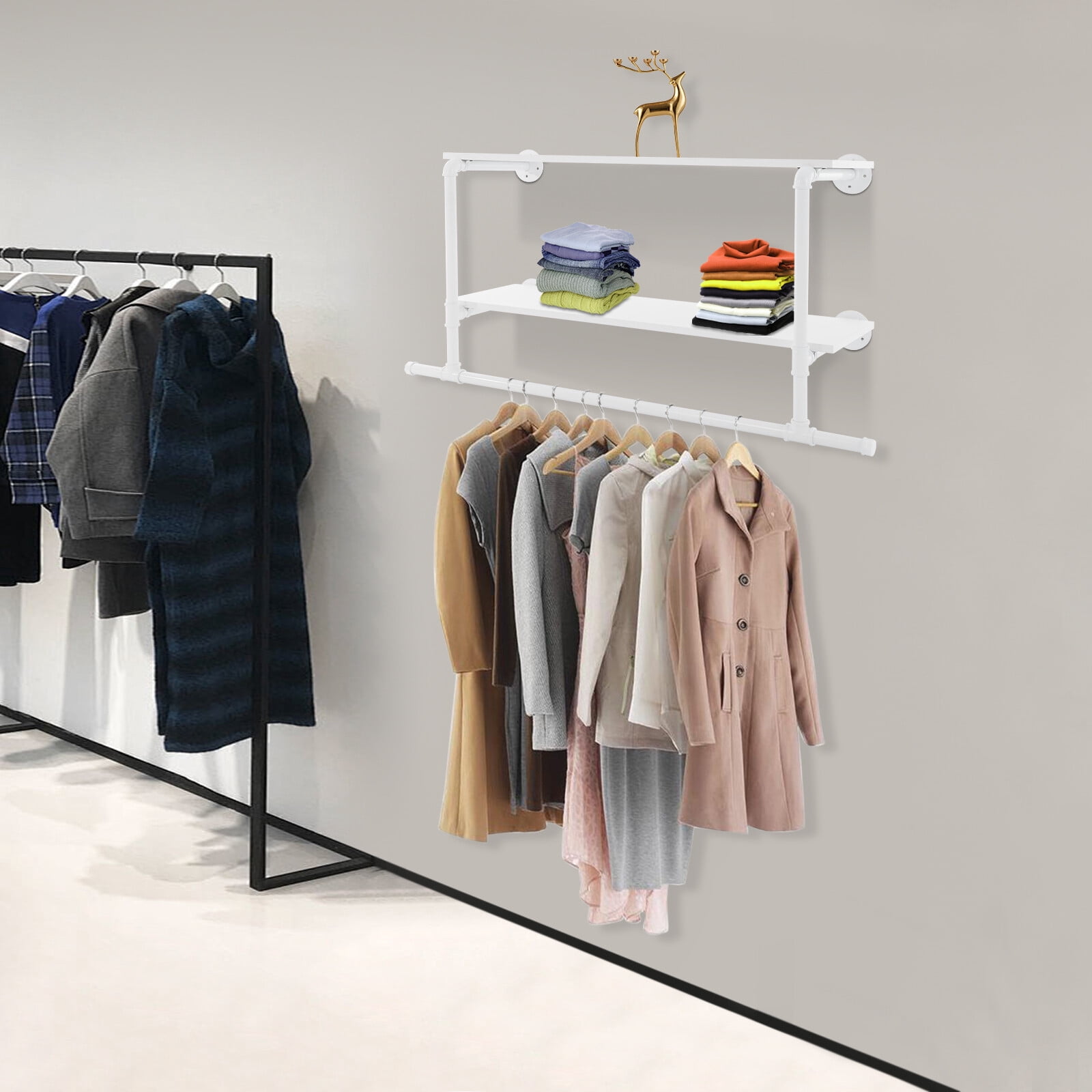 Wardrobe Display Rack DENEST Clothes Display Rack with 2-tier Shelves 2-tier Wall Mounted ...