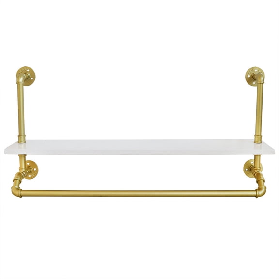 DENEST Clothes Rack w/Top Shelf Wall Mounted Pipe Garment Rack 2 Tiers Floating Shelves Load-bearing Capacity 40kg/88.18lbs