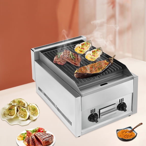 DENEST Commercial BBQ Propane Gas Grill, 2800Pa, 60TU/hr, Adjustable Temperature, Countertop Stainless Steel Grill for Restaurant, Garden, Party