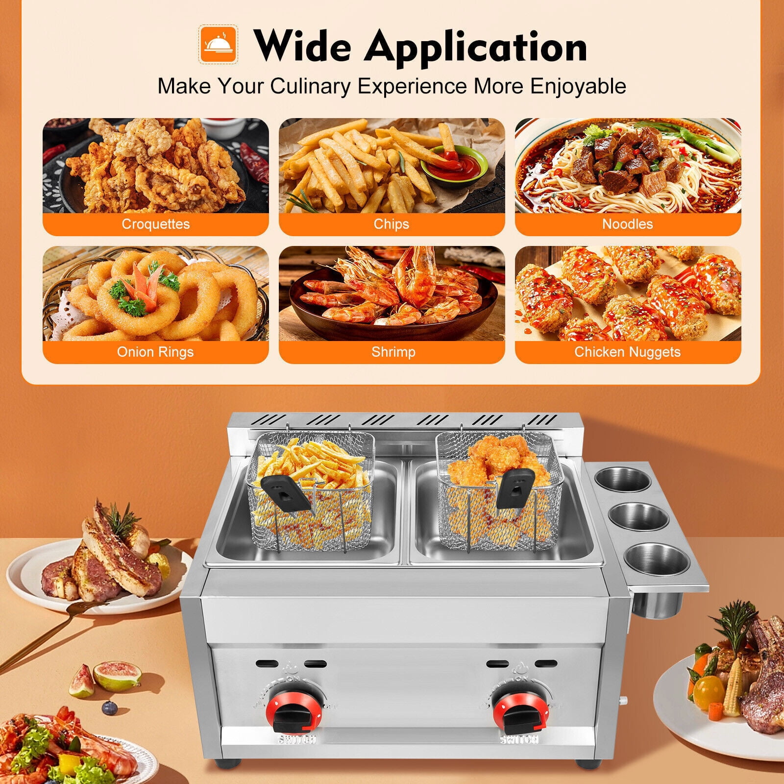 DENEST Commercial Deep Fryer with Basket & Lid - Dual Tank Design, 3 ...