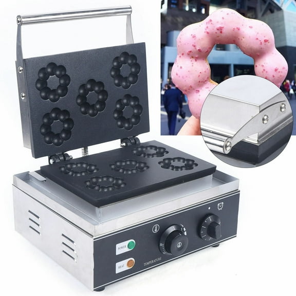 DENEST Commercial Electric Waffle Donut Maker Machine Nonstick 5-Donut Plum Flower1500W