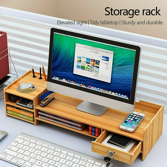 DENEST Computer Monitor Stand Computer Increased Shelf with Storage Box Drawer