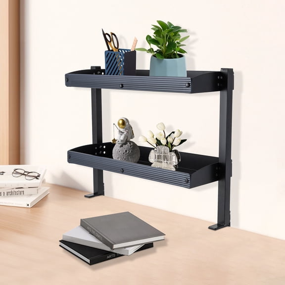 DENEST Desktop or Under-Desk Shelf Clamp-on 2-Tier Shelving W/ Adjustable Storage Tray