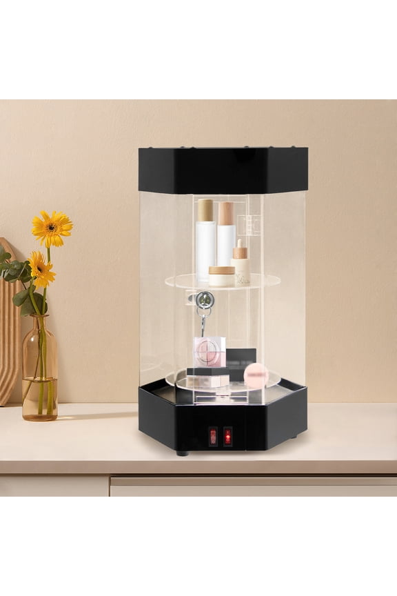 Electric Rotating Clear Display Case W/ 2 LED Lighting Hexagonal Display Case