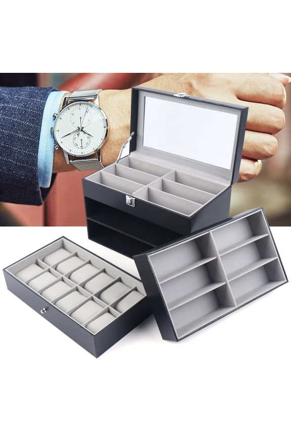 Elegant PU Leather Watch and Sunglasses Display Box with 24 Slots
