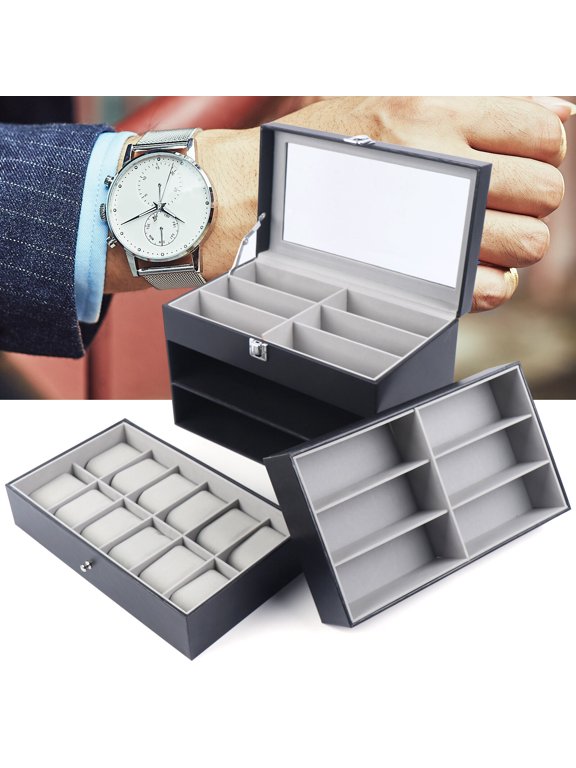 Elegant PU Leather Watch and Sunglasses Display Box with 24 Slots
