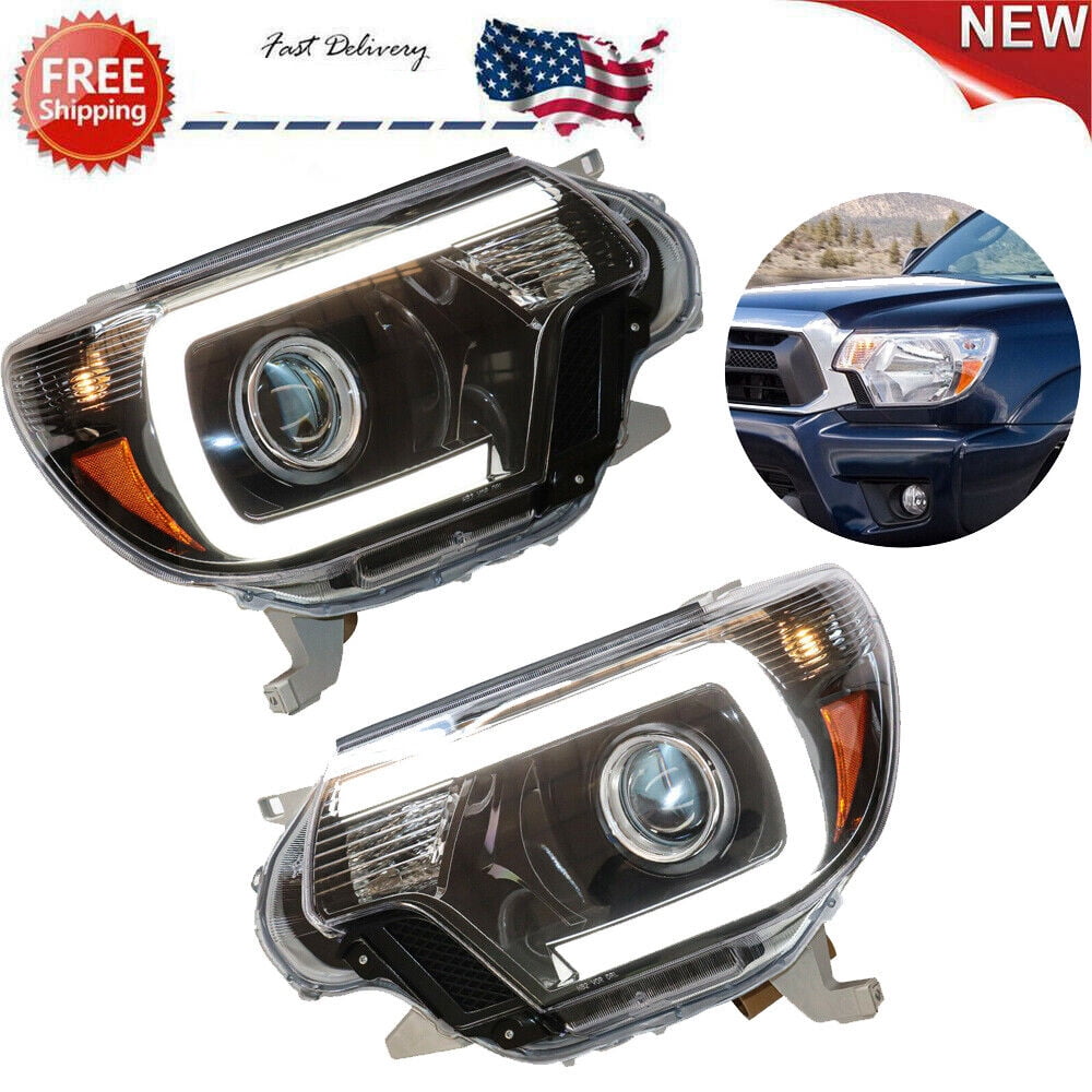 Mono-Eye Projector Headlights For 2012-2015 Toyota Tacoma – Black/Smoke – Halogen – DOT/SAE