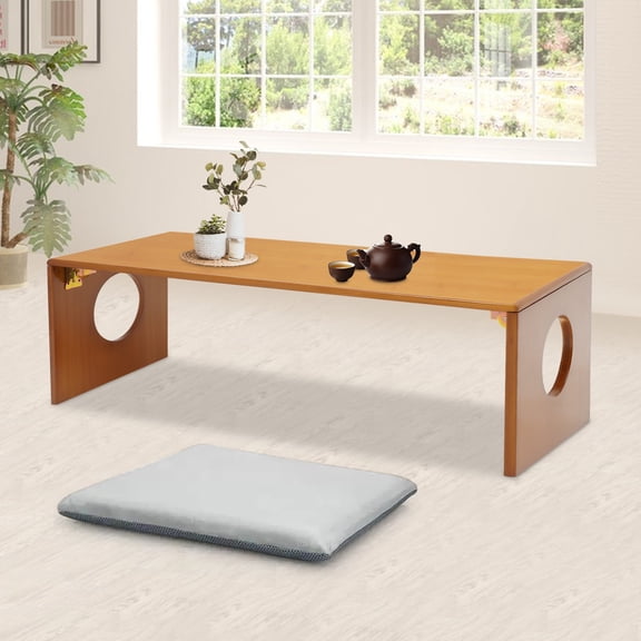 DENEST Folding Bamboo Coffee Table - Compact Low Stand for Bed & Floor Use