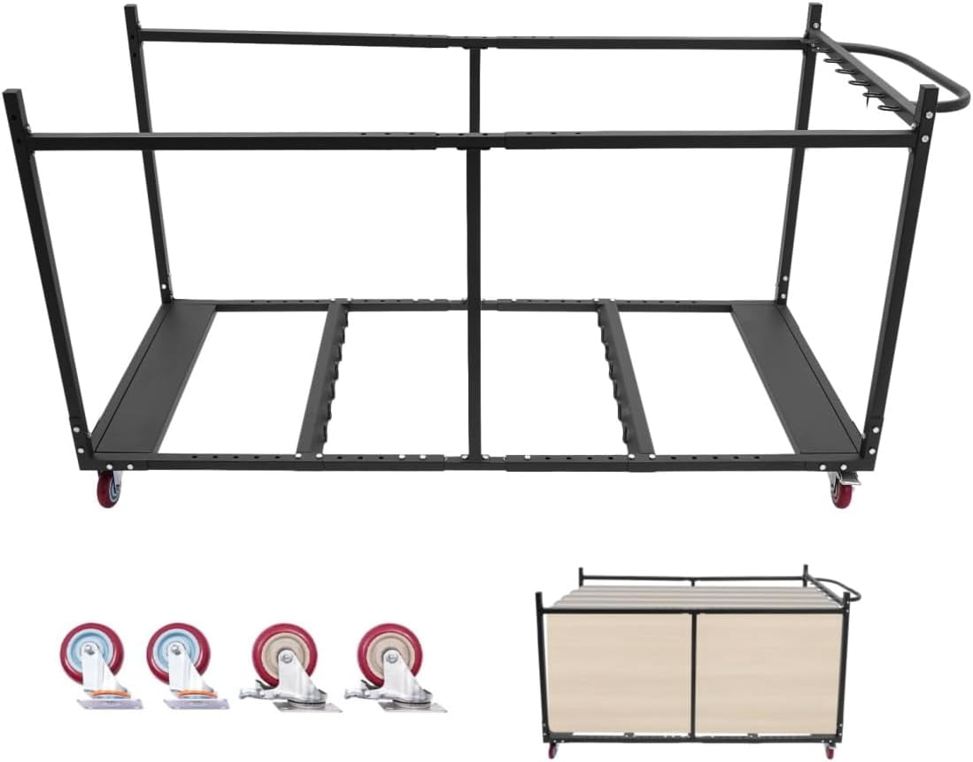 DENEST Folding Table Cart, Hand Truck/Dolly/Platform Cart with Braking Caster for Store and Move Folding Round Table Heavy Duty Panel Dolly for 10 Table Capacity